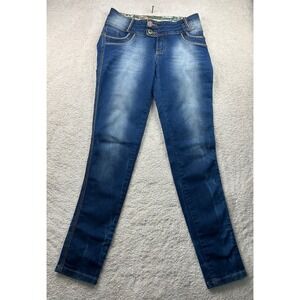 Preta Bronze Womens Size 46 Blue Jeans Tappered Leg Back Zip Pockets Embellished